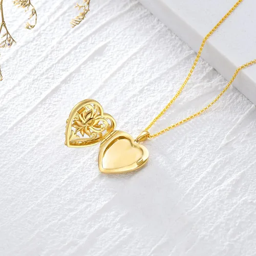 Vista 3 de SOULMEET - Collar con relicario en forma de corazón con girasol donde se pueden guardar fotografías de personas para tenerlas cerca de ti joyería