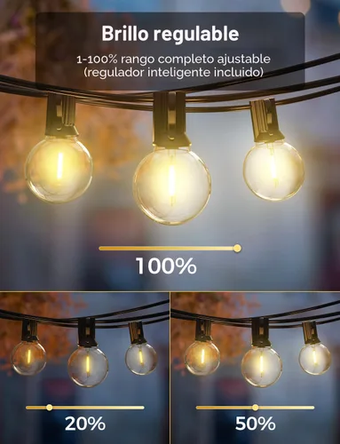 Vista 4 de Cadena de luces para exteriores – Cadena de luces al aire libre, impermeable, de 100 pies, luces LED de color blanco cálido regulables, control