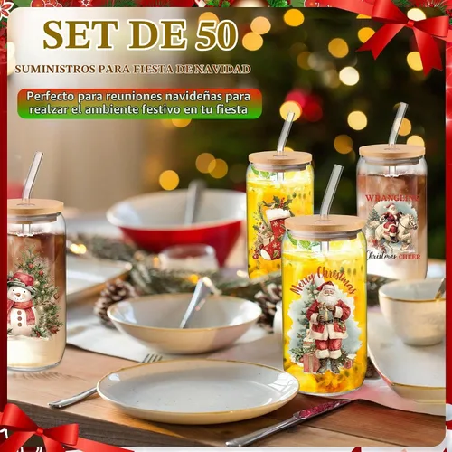Vista 5 de Layhit - Juego de 12 vasos de cristal de Navidad, 16 onzas, vasos