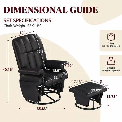 Vista 2 de HOPUBUY Silla reclinable giratoria de 360° con bolsillos laterales dobles