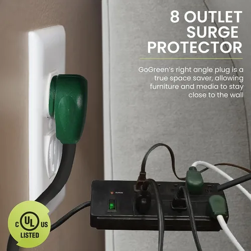Vista 3 de Power by GoGreen - Protector de sobretensiones de 8 tomas, cable de 6 pies, color negro (GG-18316BK)