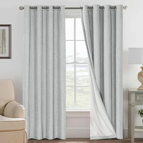 Vista 20 de H.VERSAILTEX Cortinas 100% opacas con aislamiento térmico, texturizadas, de lino, con bloqueo completo de calor y luz, para sala de estar y Negro