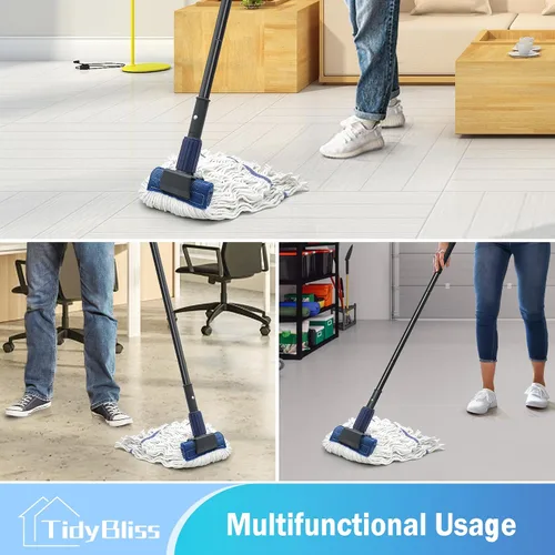 Vista 4 de TidyBliss Trapeador Comercial de Servicio Pesado, Mango Largo de 57.5 Pulgadas, Trapeador Industrial de Cuerda con Extremo de Bucle Grande, Azul