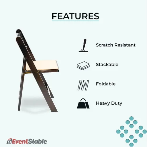 Vista 3 de EventStable Titan Series - Silla plegable de madera, paquete de 4, madera de fruta oscura con almohadilla de marfil, silla plegable de madera