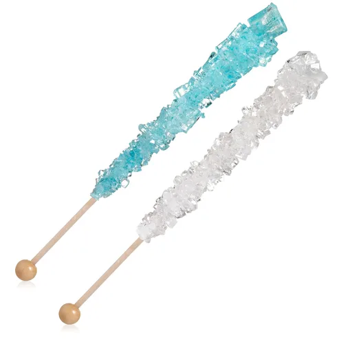 Vista 8 de Palitos de azúcar de caramelo de roca azul claro y blanco, 12 golosinas envueltas individualmente, algodón de azúcar y sabor a azúcar original
