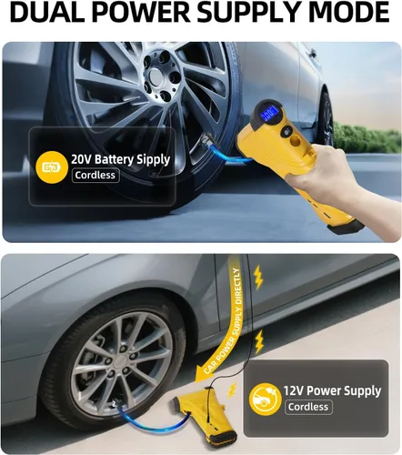 Vista 2 de TopAutoGear Compresor de aire portátil para inflador de neumáticos de 150 PSI, potencia dual de 12 V/20 V, salida USB, bomba de aire ideal