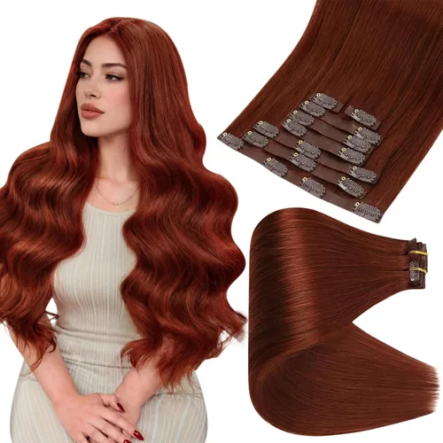Vista 22 de Full Shine Extensiones de Cabello Rubio con Clip Reflejos Cabello Humano Extensiones con Clip Rubio Ceniza Mezcla Rubio Decolorado PU Extensiones