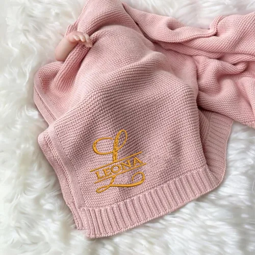Vista 5 de Manta de punto personalizada y bordada de lujo con nombre de bebé, manta de algodón personalizada y monogramada para la guardería, regalos para bebé