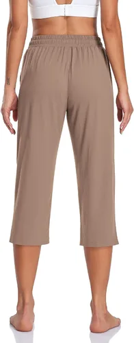 Vista 2 de TARSE - Pantalones capri de yoga para mujer, holgados, suaves, con cordón, deportivos, casuales, con bolsillos