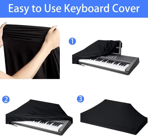 Vista 5 de Cubierta antipolvo para teclado de piano de 88 teclas, a prueba de suciedad, elástica, ajustable, con elástico y bloqueo de cable, accesorios