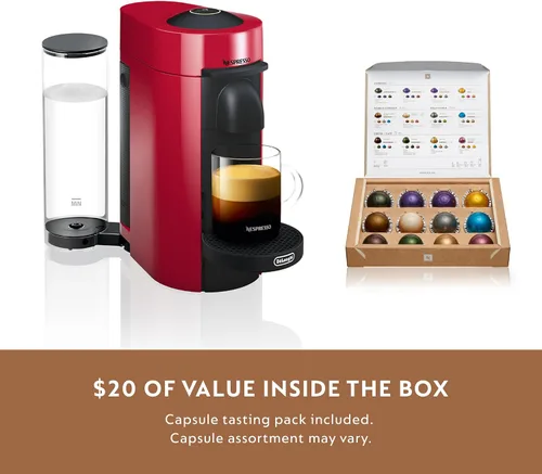 Vista 9 de Nespresso VertuoPlus - Máquina de café y espresso de De'Longhi con espumador de leche Aeroccino, color rojo cereza