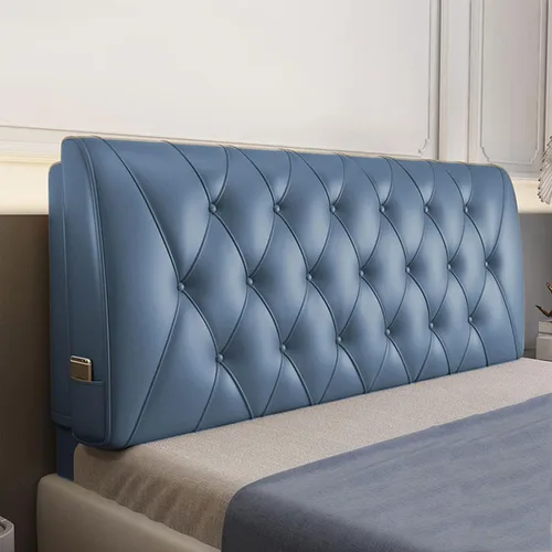 Vista 11 de Cabecera tapizada de piel sintética suave con botones para cama de tamaño doble/Queen/King, funda suave de soporte con cabecera, azul