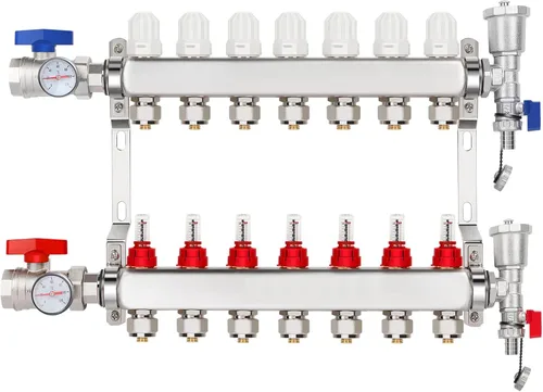 Vista 7 de Colector de calor radiante PEX de 2 ramas, colector de tubos PEX de 1/2 pulgada, kit de colector de calor de piso de acero inoxidable 304