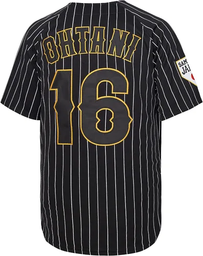 Vista 2 de Ohtani #16 Japón Hip Hop manga corta camisetas de béisbol cosidas para hombre
