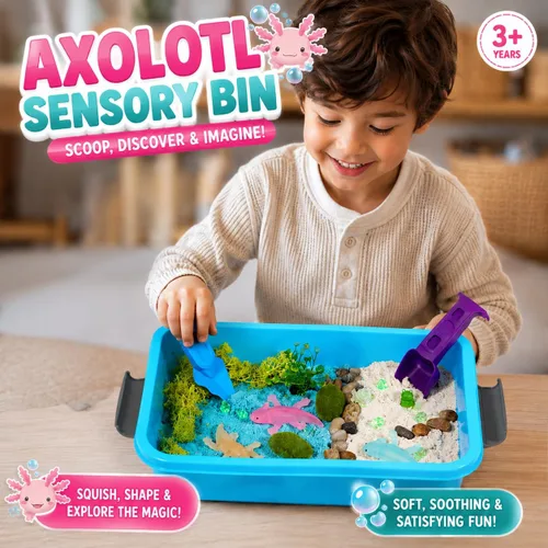 Vista 7 de AGENTLAN Axolotl - Cubo sensorial de ajolotl, juguetes sensoriales con arena de juego para niños y niñas, kit de arena de regalo para niños de 3, 4
