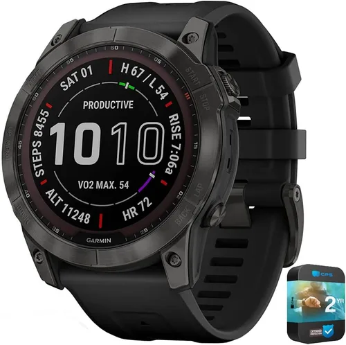 Vista 14 de Garmin Fenix 7X Pro Sapphire Solar, reloj inteligente GPS multideportivo, linterna integrada, carga solar, titanio con banda gris niebla/naranja