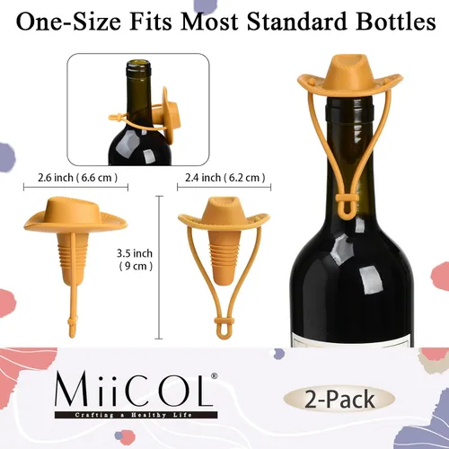 Vista 3 de Miicol Tapones de vino, tapón Prosecco, tapón de silicona para botella de vino, tapón de champán con sombrero de vaquero, accesorios de vino, regalo