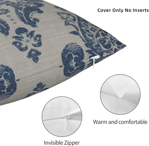 Vista 3 de Fundas de almohada de damasco azul real, decoración del hogar, sofá, rústico, para sala de estar, dormitorio, cama, cojín al aire libre, 16 x 16