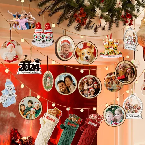 Vista 4 de Bemaystar Adornos de Navidad personalizados con fotos, regalos para Navidad, fotos, adornos personalizados, decoraciones de Navidad, regalos