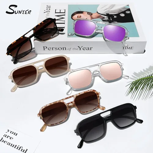 Vista 6 de Sunier Trendy Sunglasses for Womens and Mens, Polarized Retro Pilot Shades with UV400 Protection