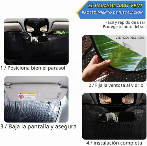 Vista 4 de Parasol para parabrisas de automóvil, diseño de palmera tropical, playa, bloquea los rayos UV, protector solar plegable para mantener tu vehículo