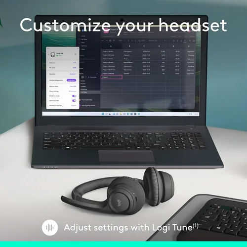 Vista 10 de Logitech Zone 301 - Auriculares inalámbricos Bluetooth con micrófono de cancelación de ruido, compatibles con Windows, Mac, Chrome, Linux, iOS