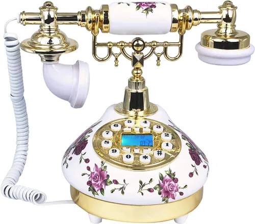 Vista 8 de Teléfono fijo de cerámica con cable, negro, teléfono casero decorativo clásico para la decoración de la oficina