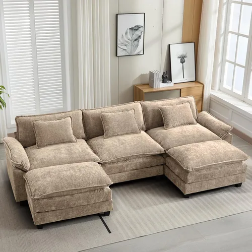 Vista 74 de Oprisen Sofá Seccional Modular, Cómodo Cloud Couch Sofá Seccional, Sofá Cama de Chenilla con Asiento Profundo con Almohadas Decorativas para Sala