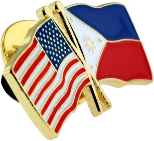 Vista 74 de PinMart Pin de solapa esmaltado con bandera de la amistad cruzada de Estados Unidos y el mundo