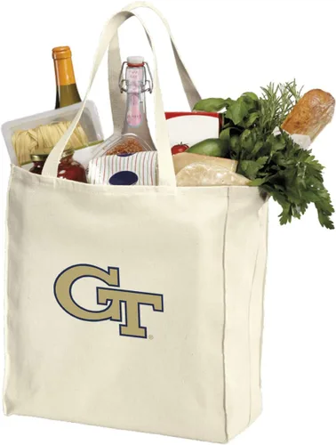 Vista 3 de Bolsas de comestibles reutilizables de Georgia Tech o GT Yellow Jackets Bolsas de compras ALGODÓN NATURAL, Blanco