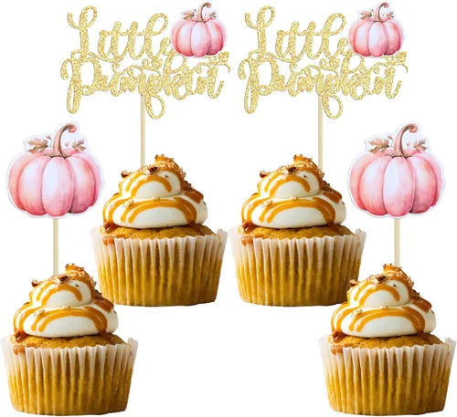 Vista 21 de 24 adornos de calabaza para cupcakes con purpurina para otoño, hojas, flores, calabaza, cupcakes, decoración de pasteles para Halloween, decoración