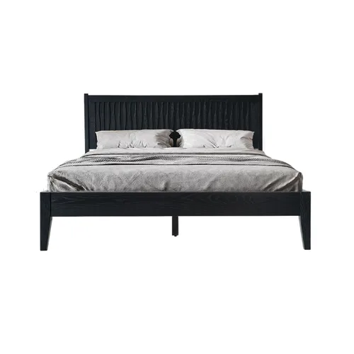 Vista 17 de Marco de cama tamaño King, cama plataforma de madera sólida con cabecera y pie de cama, 12 listones resistentes, patas centrales de metal, fácil
