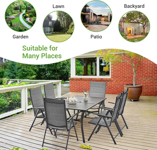 Vista 4 de Juego de 2 sillas plegables para patio, sillas de patio al aire libre con asiento acolchado de algodón de textileno suave y respaldo ajustable de 7