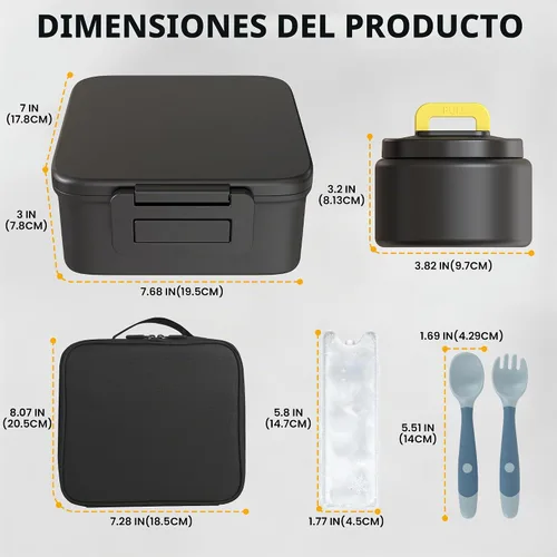 Vista 2 de MAISON HUIS Lonchera Bento con termo de sopa de 8 onzas y bolsa de almuerzo aislada, recipientes de comida a prueba de fugas para niños con 5