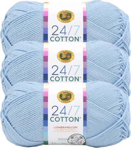 Vista 120 de Lion Brand Yarn - Hilo ligero 24/7 de algodón para tejer, hacer ganchillo y manualidades, Ámbar, paquete de 1 Light Worsted 100% Mercerized Cotton