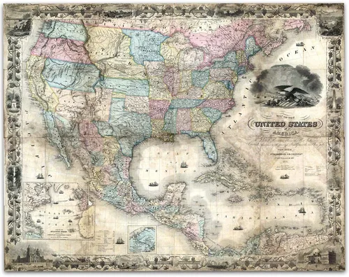 Vista 9 de 1857 Mapa de los Estados Unidos de América 11x14 Lámina enmarcada - Mapa de la era de la Guerra Civil con límites históricos - Atractivo vintage