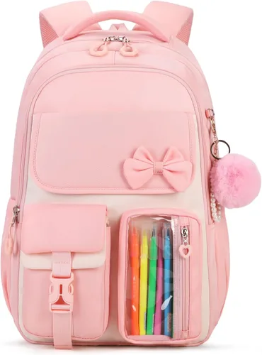 Vista 19 de Mochila para niñas, mochila escolar para niñas, bonita mochila con lazo para niñas, niños y adolescentes, para estudiantes de escuela primaria