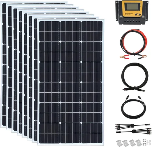 Vista 10 de Kit de panel solar de 100 vatios y 12 voltios, módulo monocristalino, controlador de carga de 10 A para RV, barcos, remolques, cámper, sistema fuera