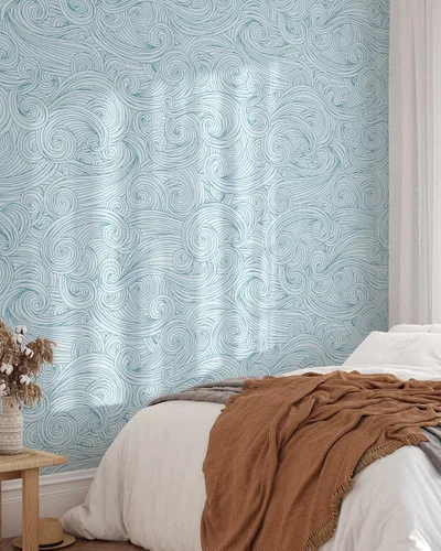 Vista 5 de Ocean Waves - Papel tapiz autoadhesivo extraíble, papel tapiz de ondas autoadhesivas, papel tapiz para despegar y pegar