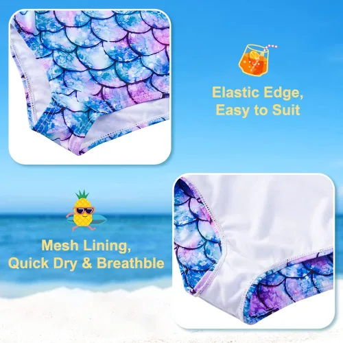 Vista 6 de Funnycokid Trajes de baño de una pieza para niñas con estampado ajustable para playa de 3 a 10 años