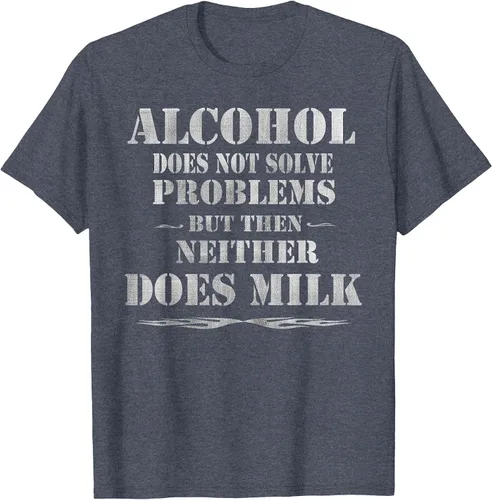 Vista 3 de Alcohol Does Not Solve Problems. But Then, Neither Does Milk T-Shirt Asphalt Grey