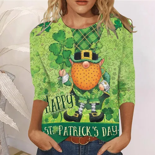 Vista 2 de Camiseta del día de San Patricio para mujer, camiseta gráfica del día de San Patricio, camisetas de manga 34, ropa sexy, sudaderas