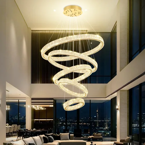 Vista 28 de Araña de Cristal LED Moderna Regulable de 8" Anillo Dorado Luminarias Colgantes para Isla de Cocina Comedor Sala de Estar