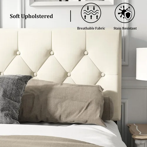 Vista 5 de HAOARA Armazón de Cama de Plataforma Tamaño Completo con Cabecera Tapizada con Botones Capitoné, Base de Colchón con Soporte de Listones de Madera