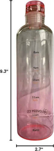 Vista 6 de Botella de agua de vidrio de 16 onzas, 100% borosilicato, rosa, transparente y azul, medidas motivacionales con tiempo, sin BPA, ecológica
