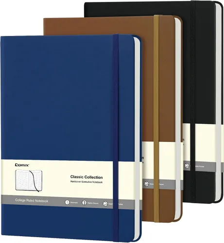 Vista 17 de COMIX Paquete de 3 cuadernos de diario rayados A4, 240 páginas, tamaño grande, 8.5 x 11 pulgadas, negro, cuadernos de tapa dura para hombres