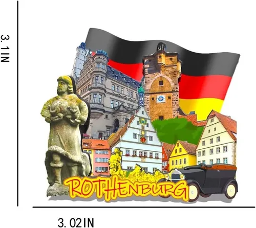 Vista 3 de Imán de Alemania Rothenburg para nevera de madera 3D, monumentos de viaje, coleccionables, recuerdos, decoración hecha a mano -295