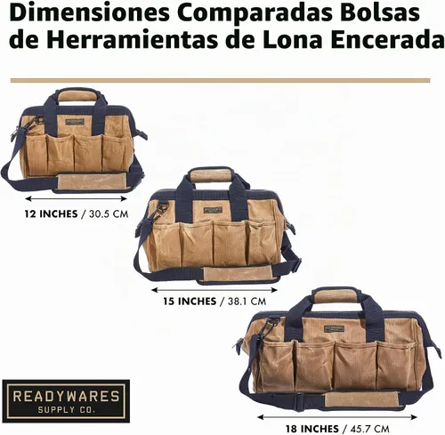 Vista 4 de Readywares Bolsa de herramientas, bolsa de lona encerada resistente para equipo, herramientas, suministros y equipamiento (30 cm, marrón)