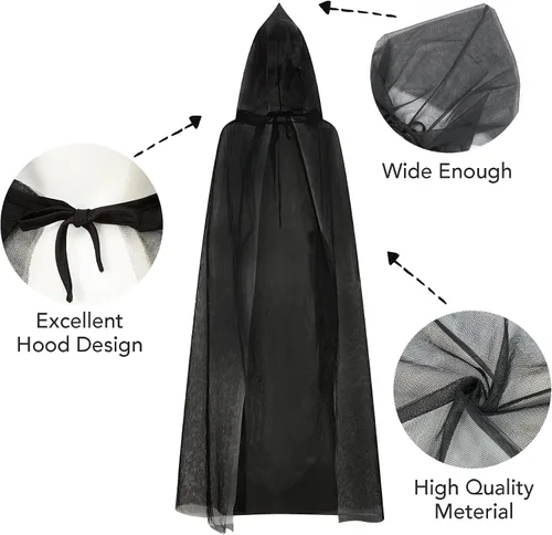 Vista 3 de Capa con capucha de Halloween, de longitud completa, para adultos, capa de bruja de terciopelo, bata de vampiro, disfraz de cosplay para mujer