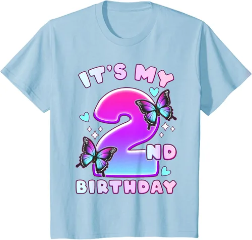 Vista 11 de Camiseta de 2º cumpleaños para niña de 2 años con mariposas y número 2 Negro